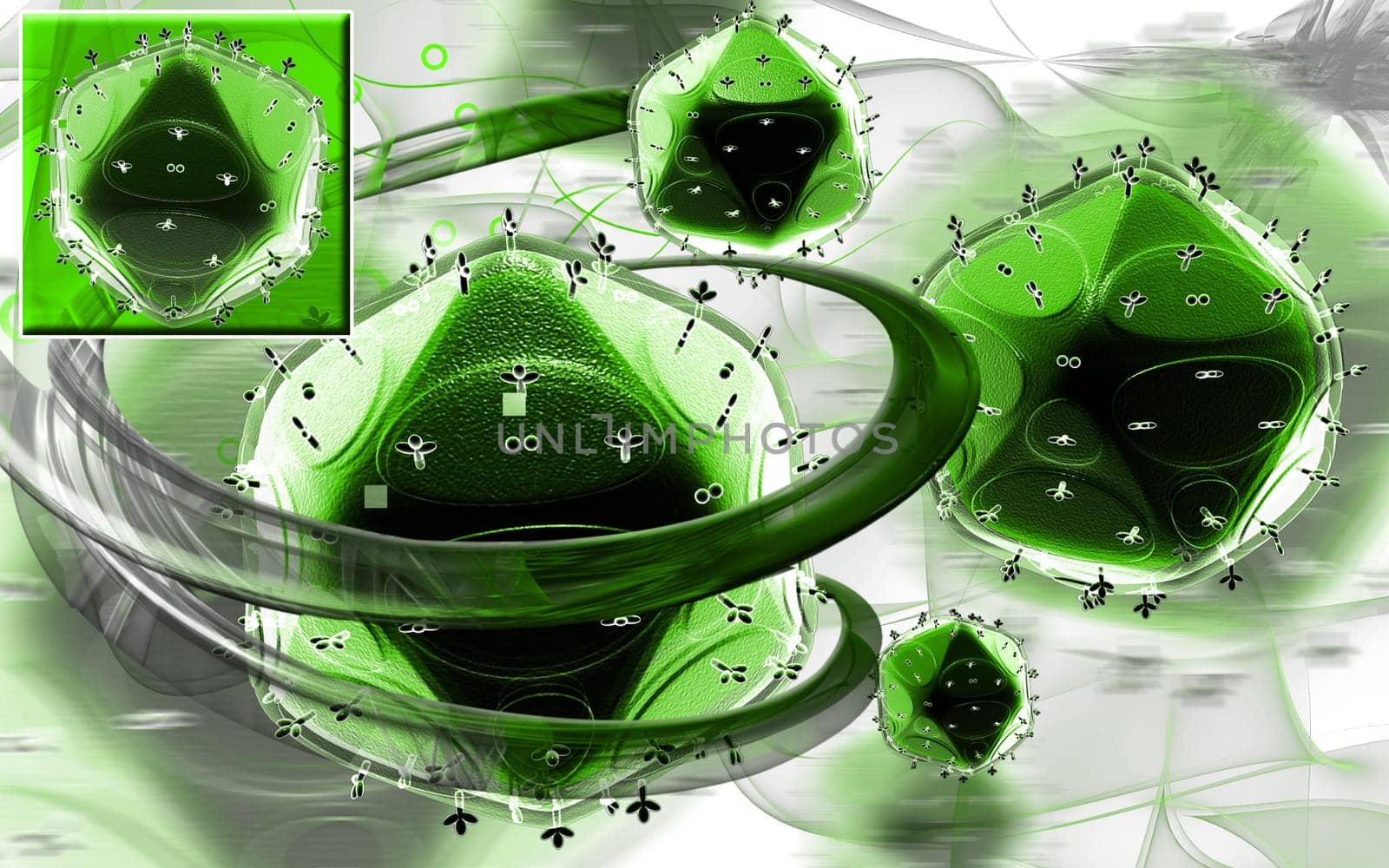 Digital illustration of HIV in colour background