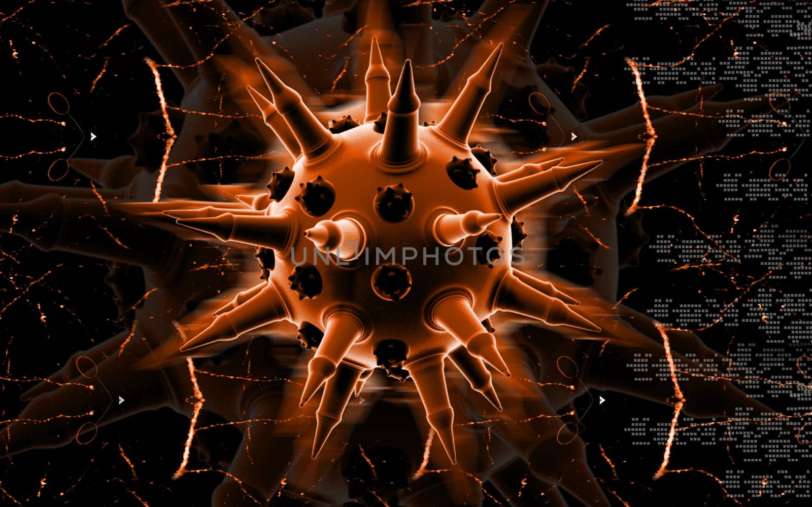 Digital illustration of Flu virus in colour background