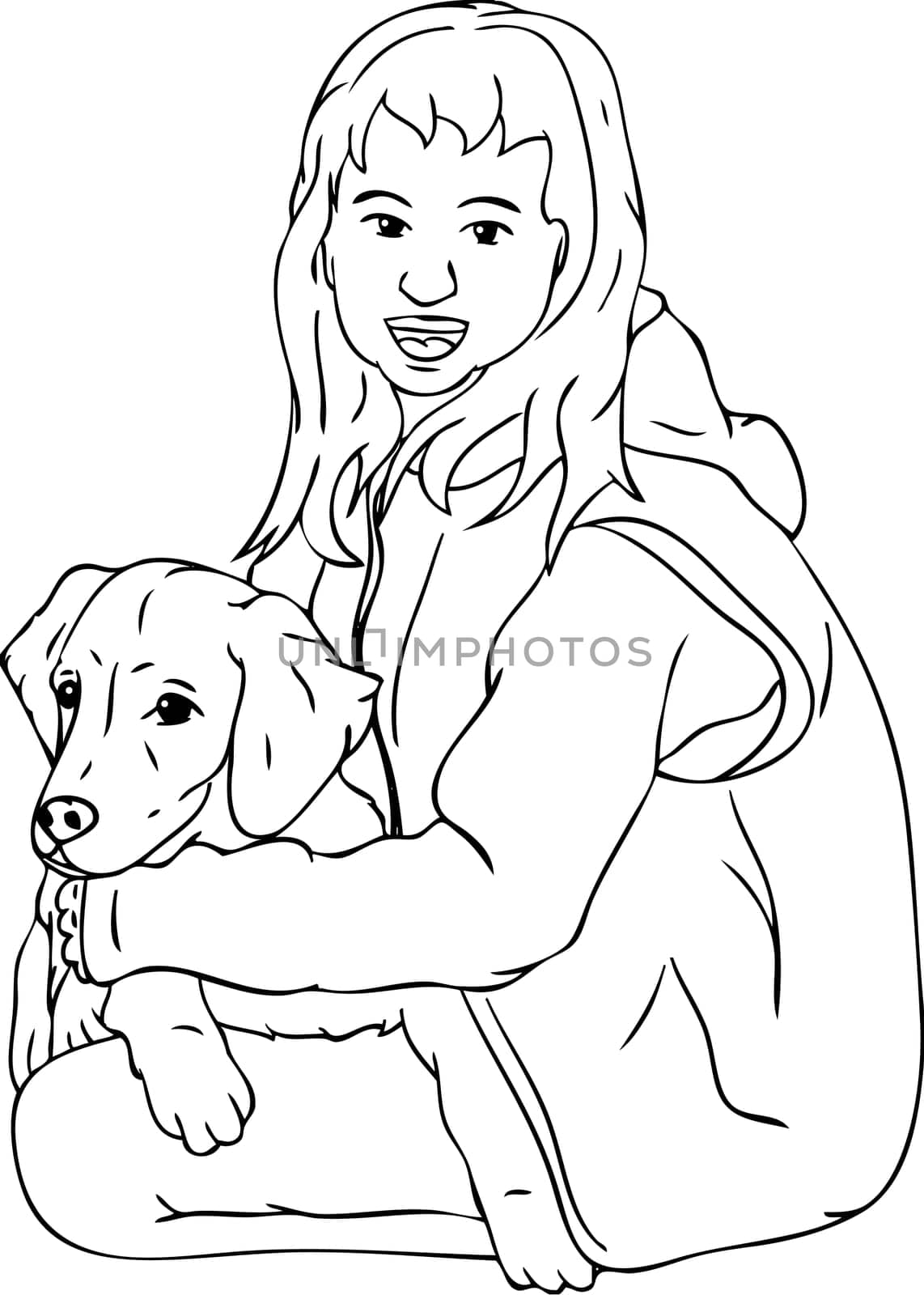 vector - young girl with her puppy golden Retriever