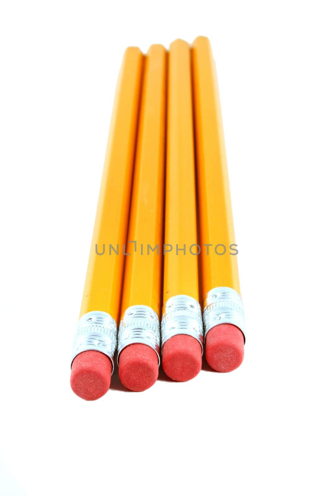 Four Yellow pencils isolated on white background