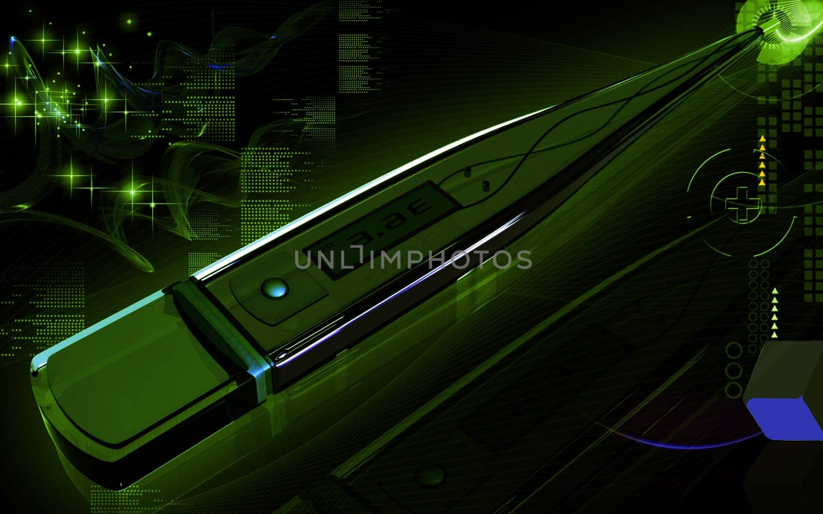 Digital illustration of thermometer in colour background