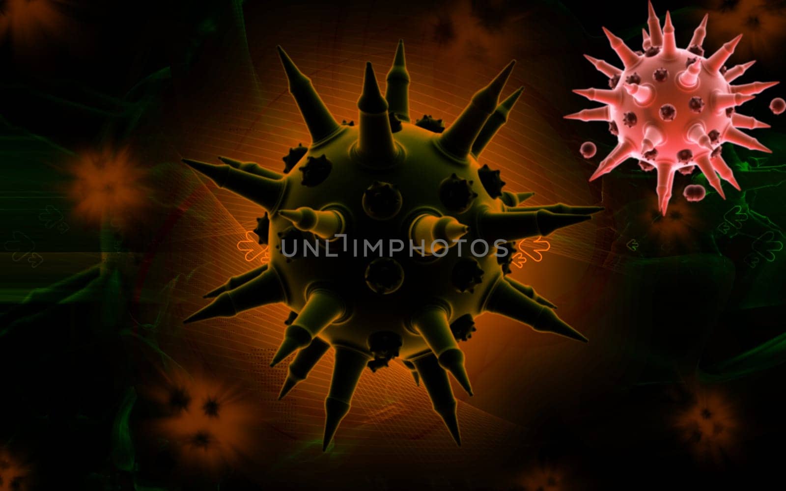 Digital illustration of Flu virus in colour background