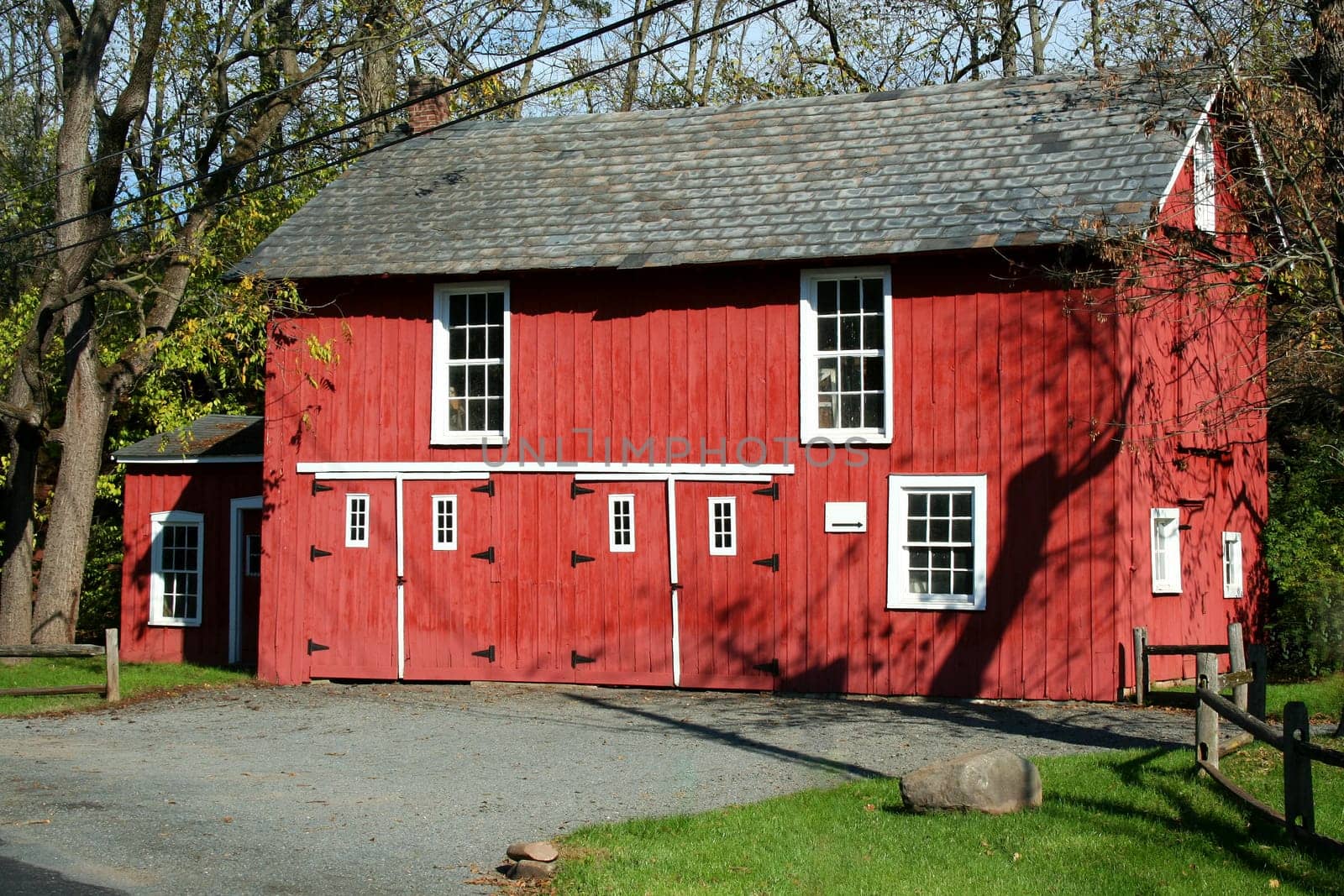 A red barn in the woods
