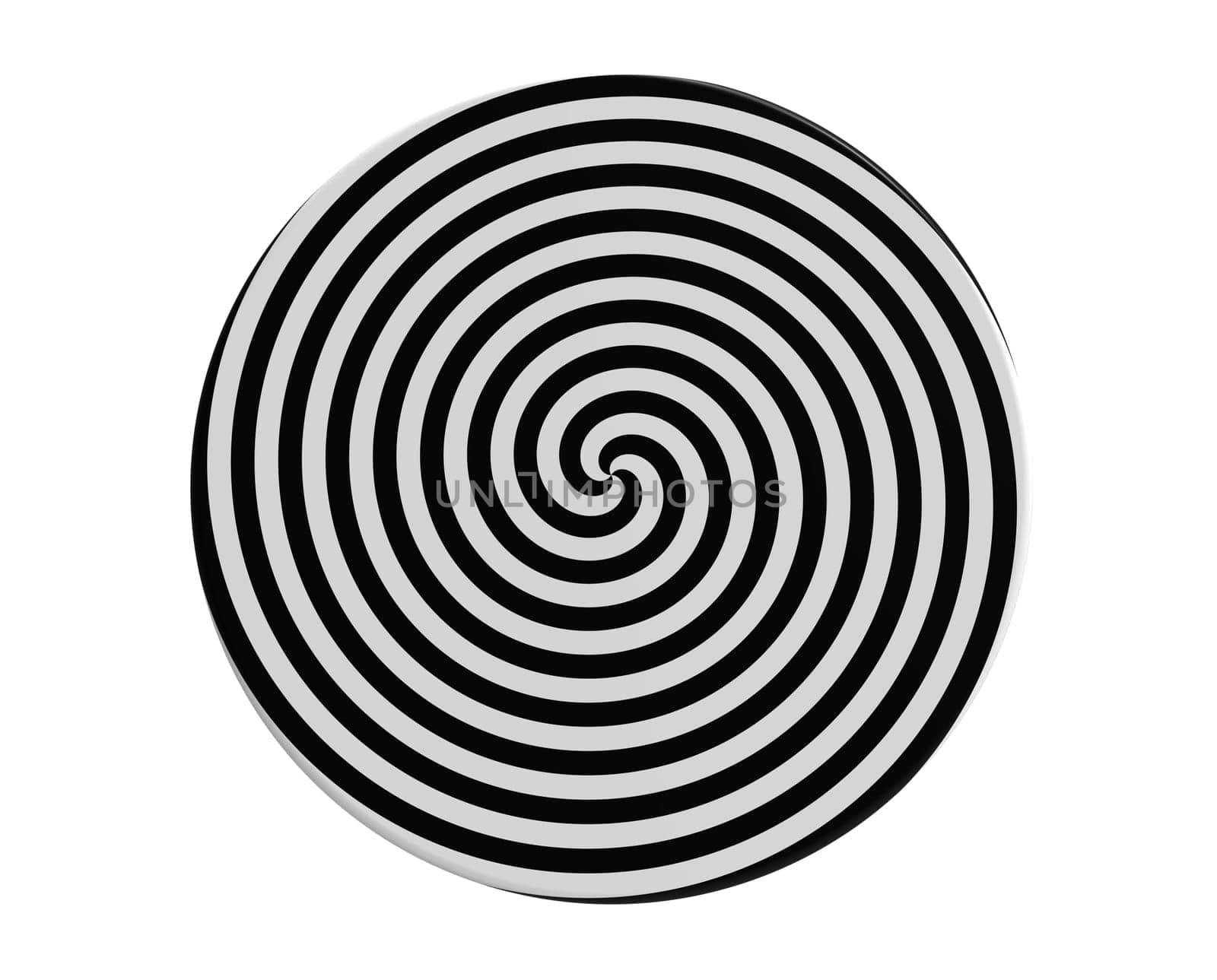 Hypnotic spiral on the round plate 3d render
