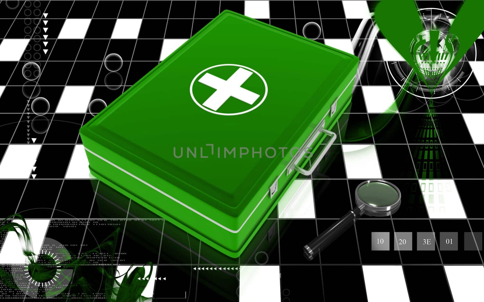 Digital illustration of First aid box in colour background