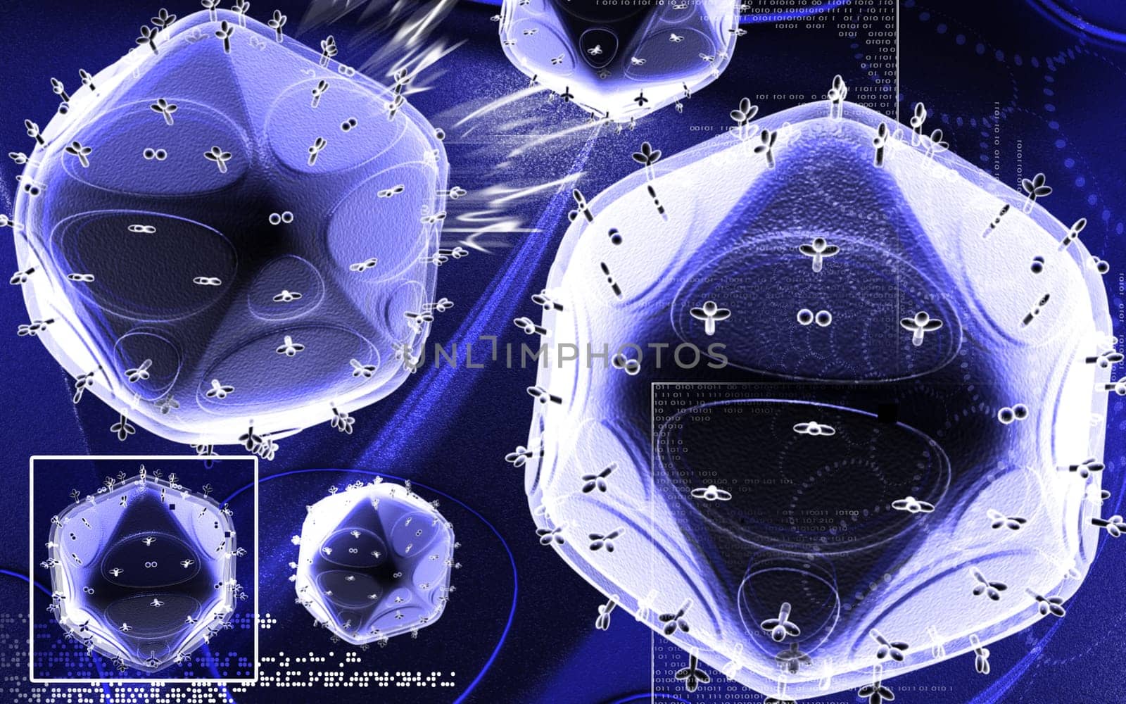 Digital illustration of HIV in colour background