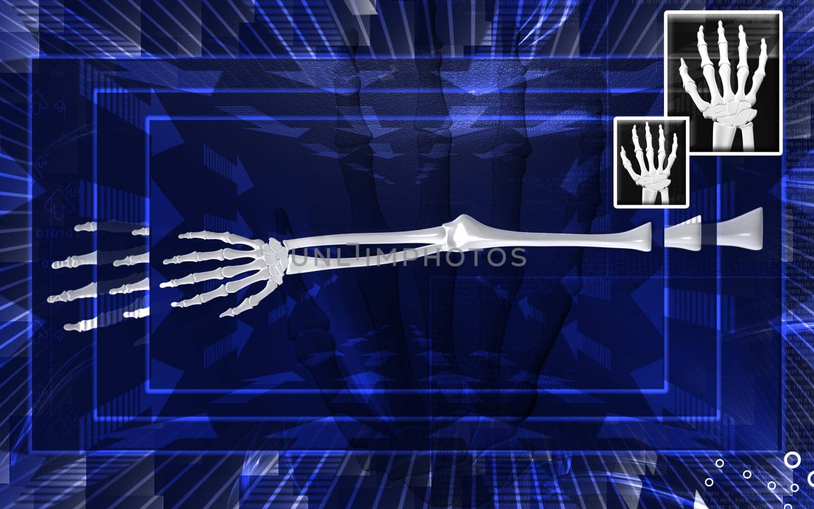 Digital illustration of hand bone in colour background