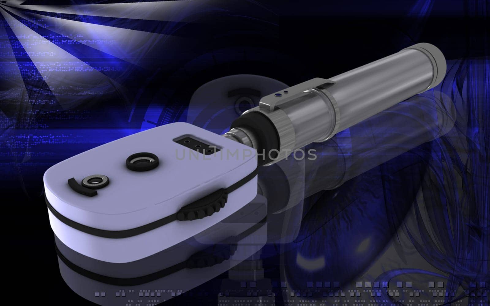 Digital illustration of ophthalmoscope in colour background