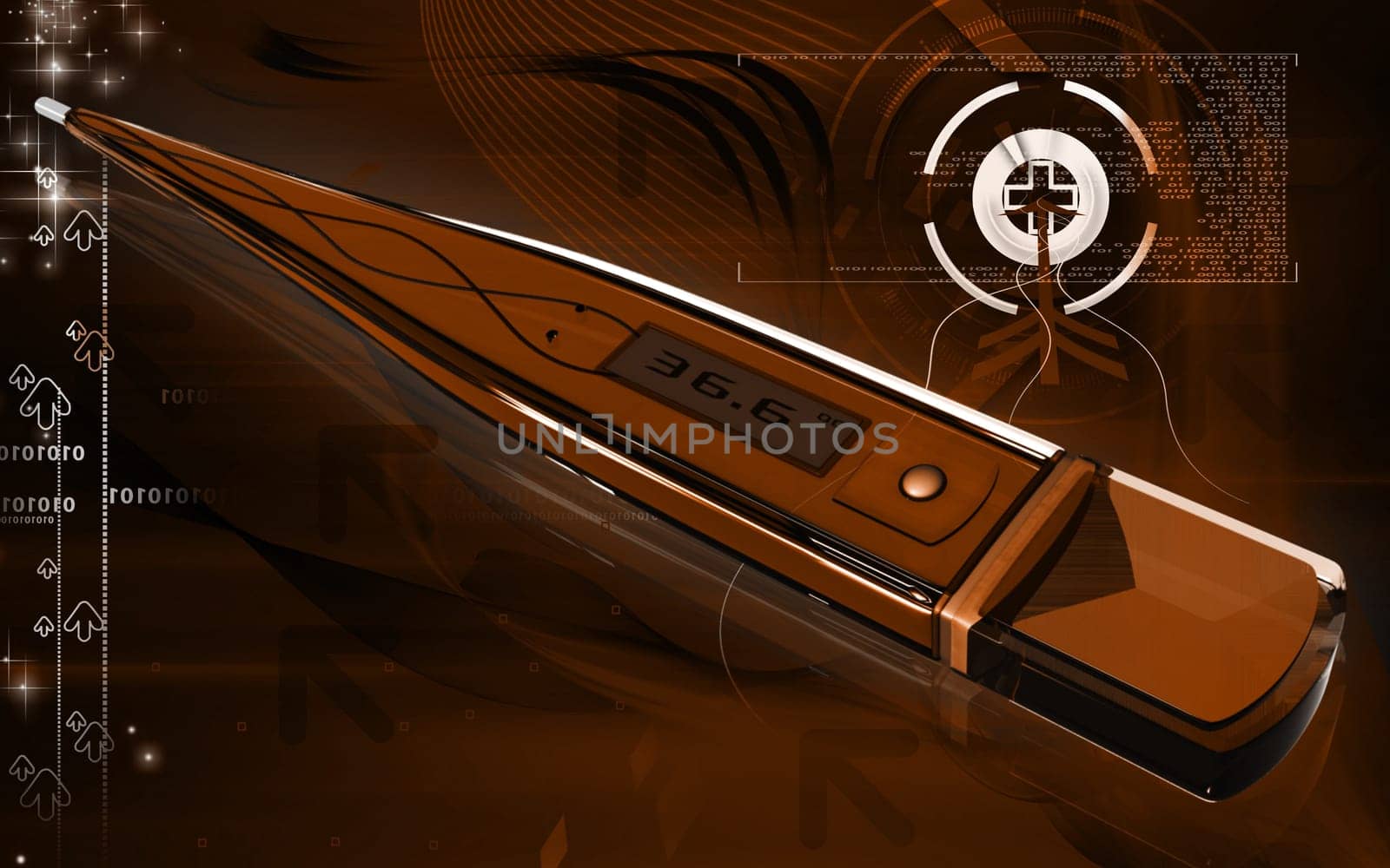 Digital illustration of thermometer in colour background