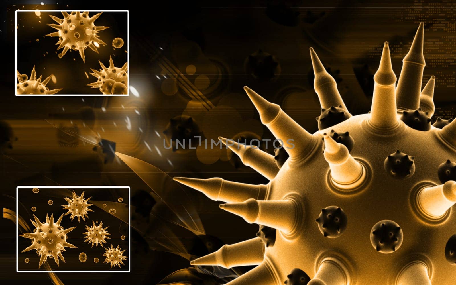 Digital illustration of Flu virus in colour background