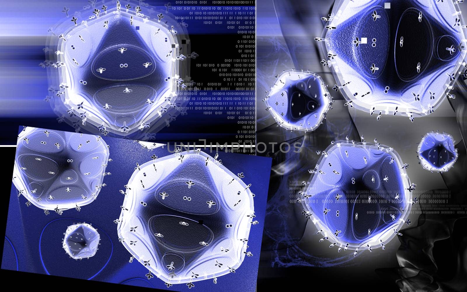 Digital illustration of HIV in colour background