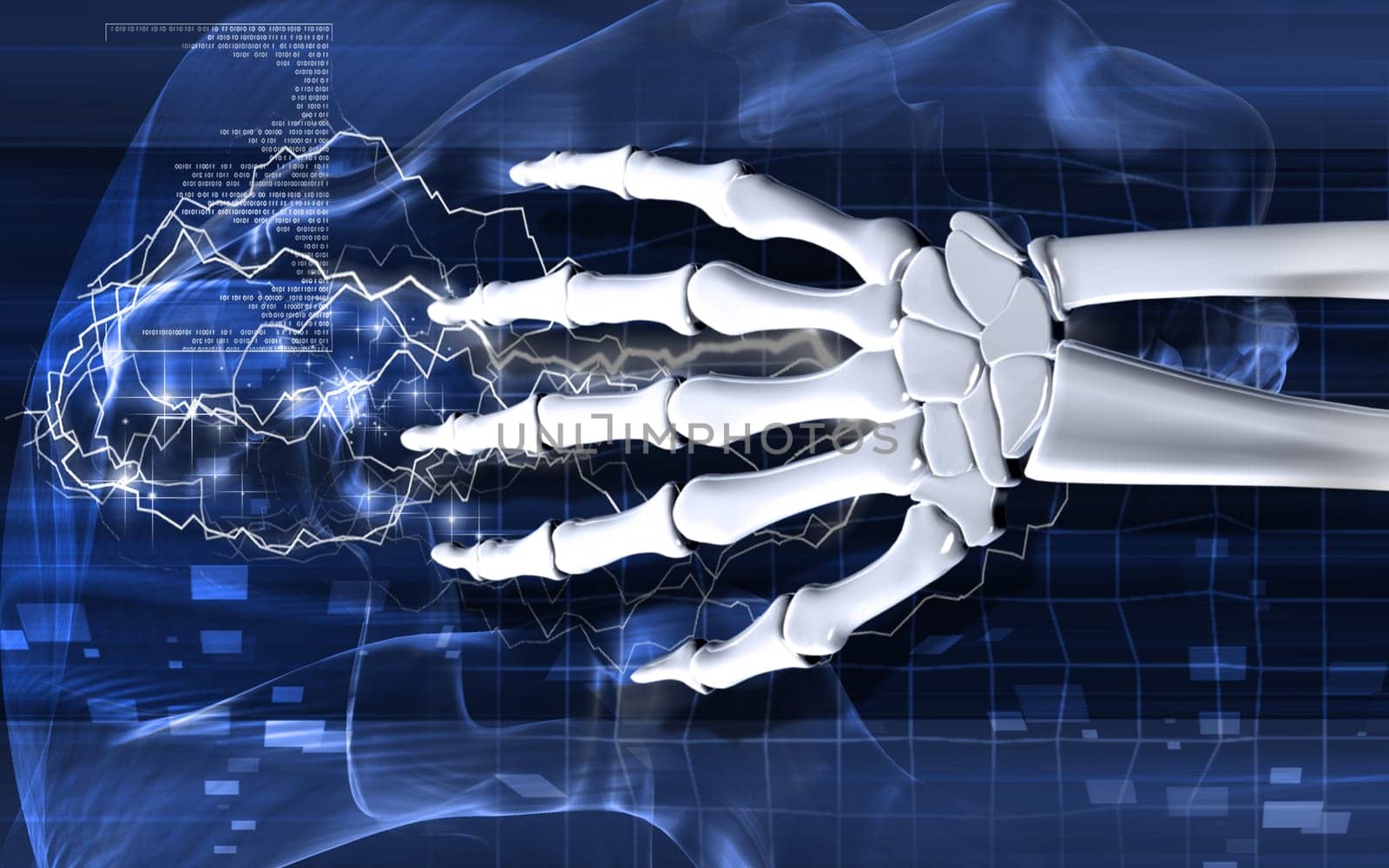Digital illustration of hand bone in colour background