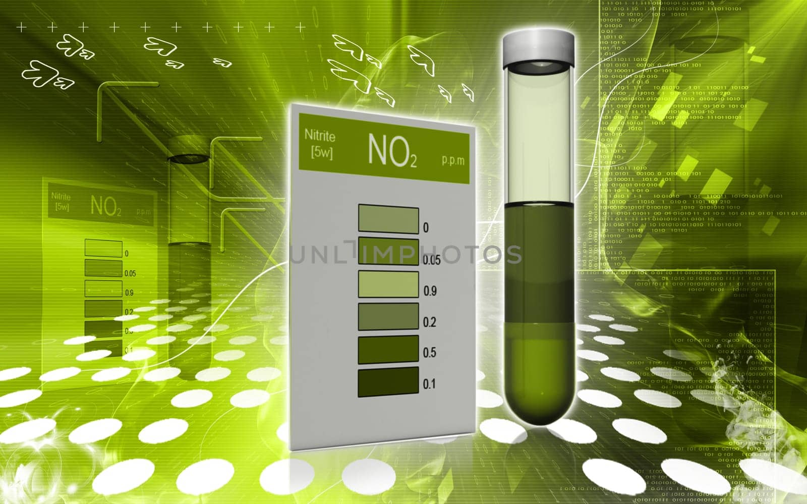 Digital illustration of nitrite test in colour background