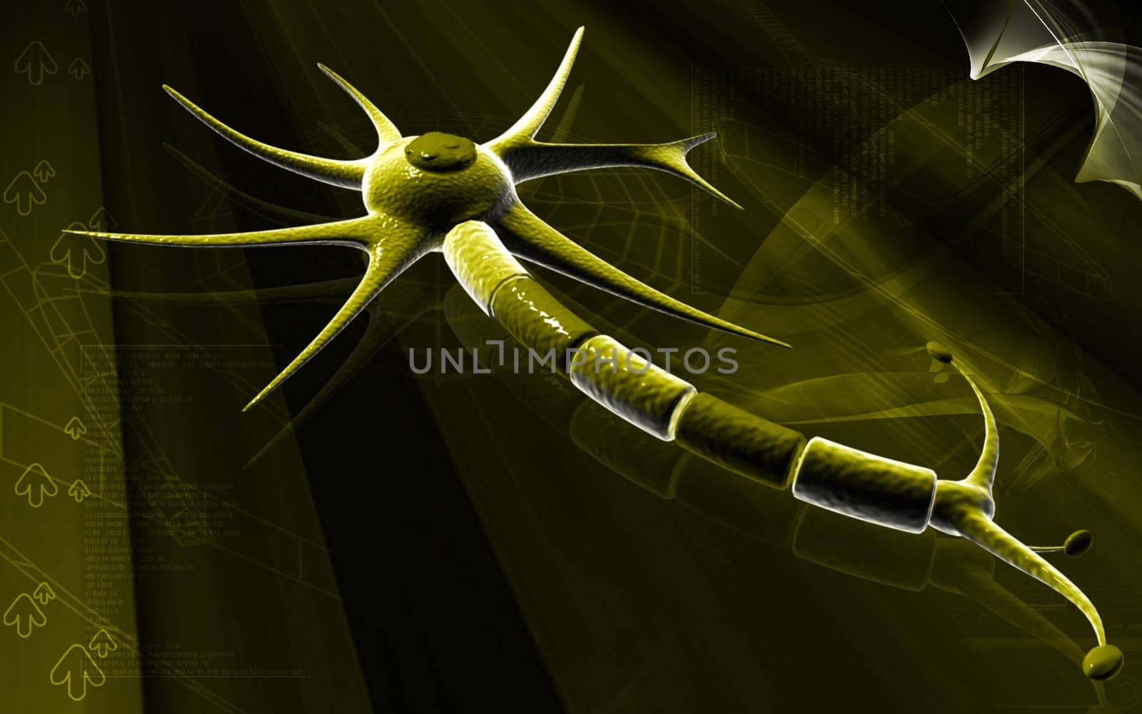 Digital illustration of neuron in colour background