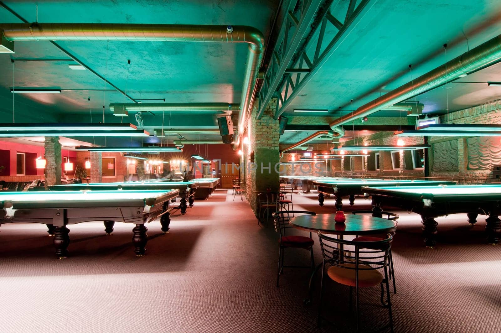 Shot of billiard room with tables, interior
