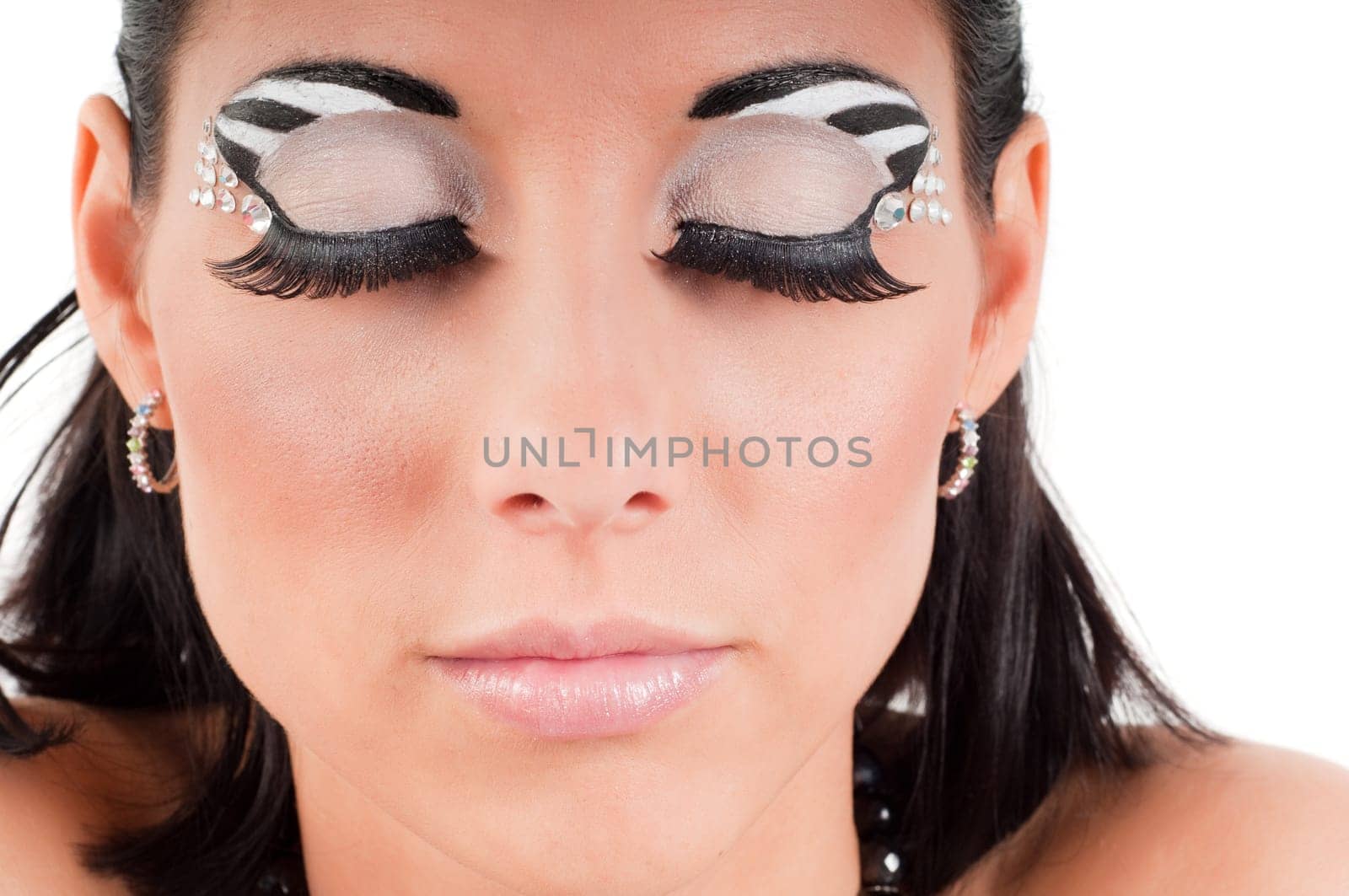 Closeup fashion woman with color face art