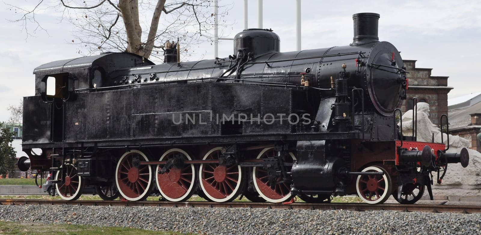 Detail of ancient steam train locomotive vehicle