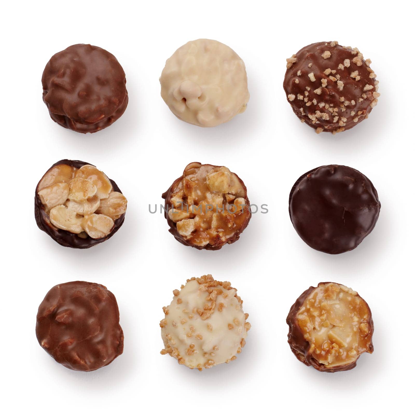 Set of french pralines isolated over a white background.