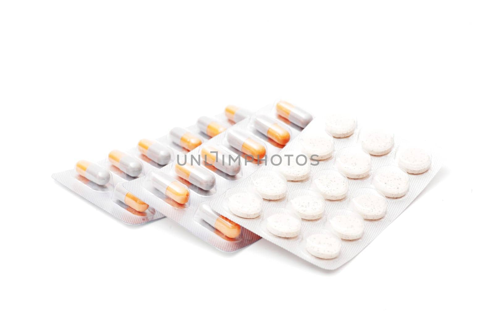 blister packs of pills isolated on the white background