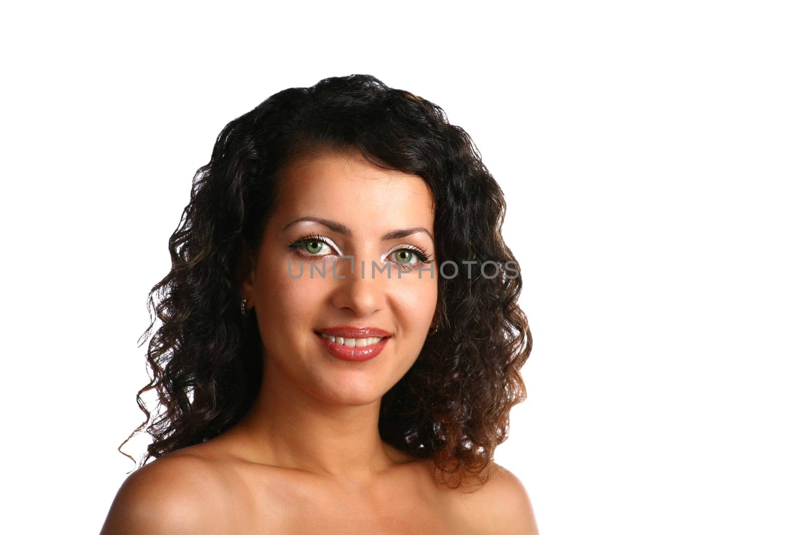 face of sexy brunette smiling isolated on white background