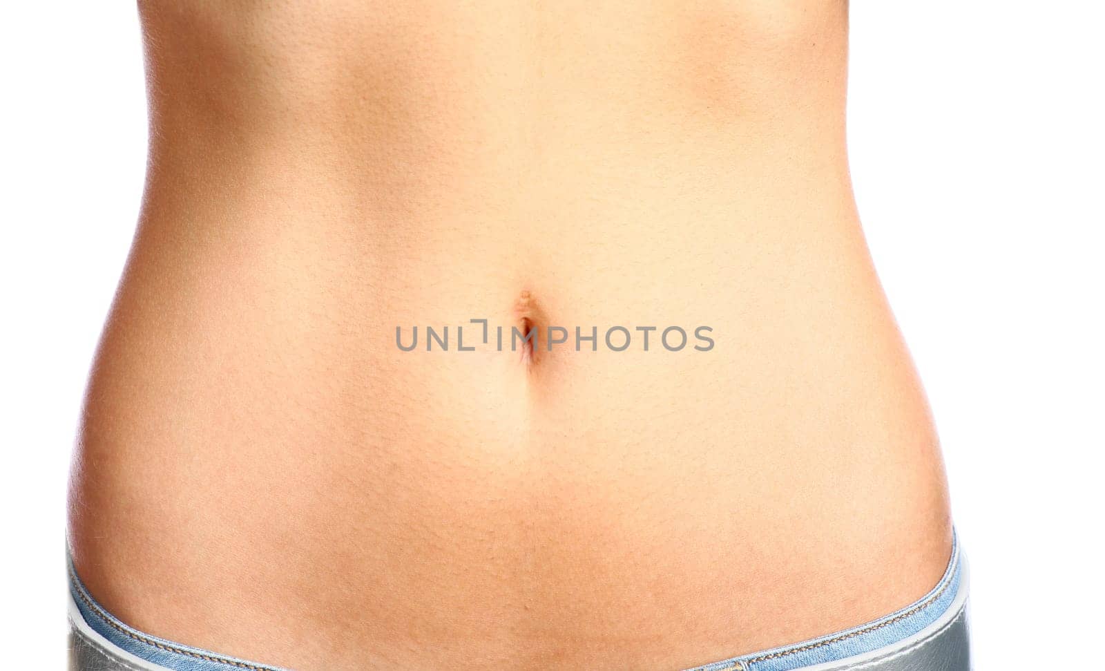slim sexy belly of girl isolated on white background