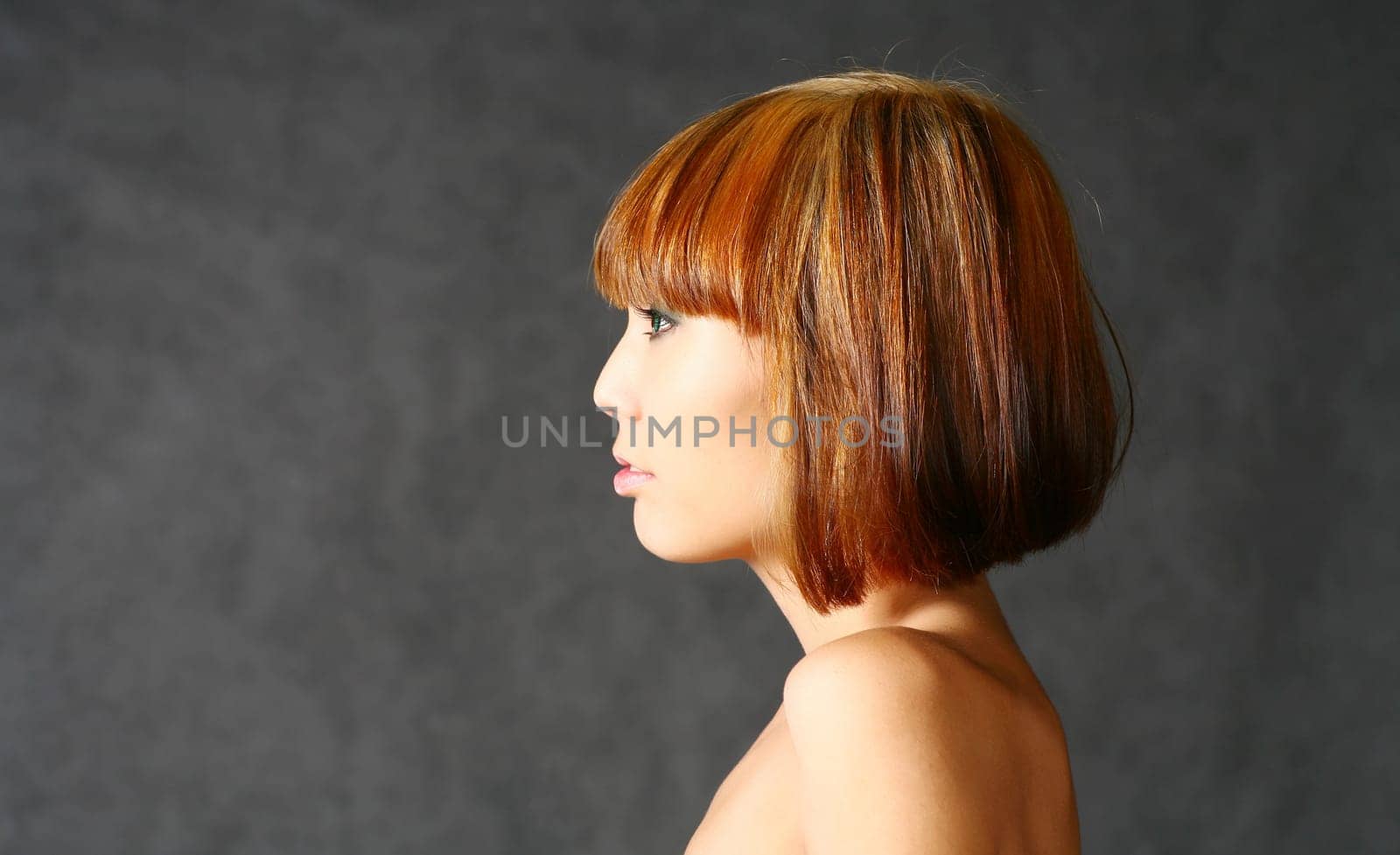 Beautiful Japanese girl smile  over gray background