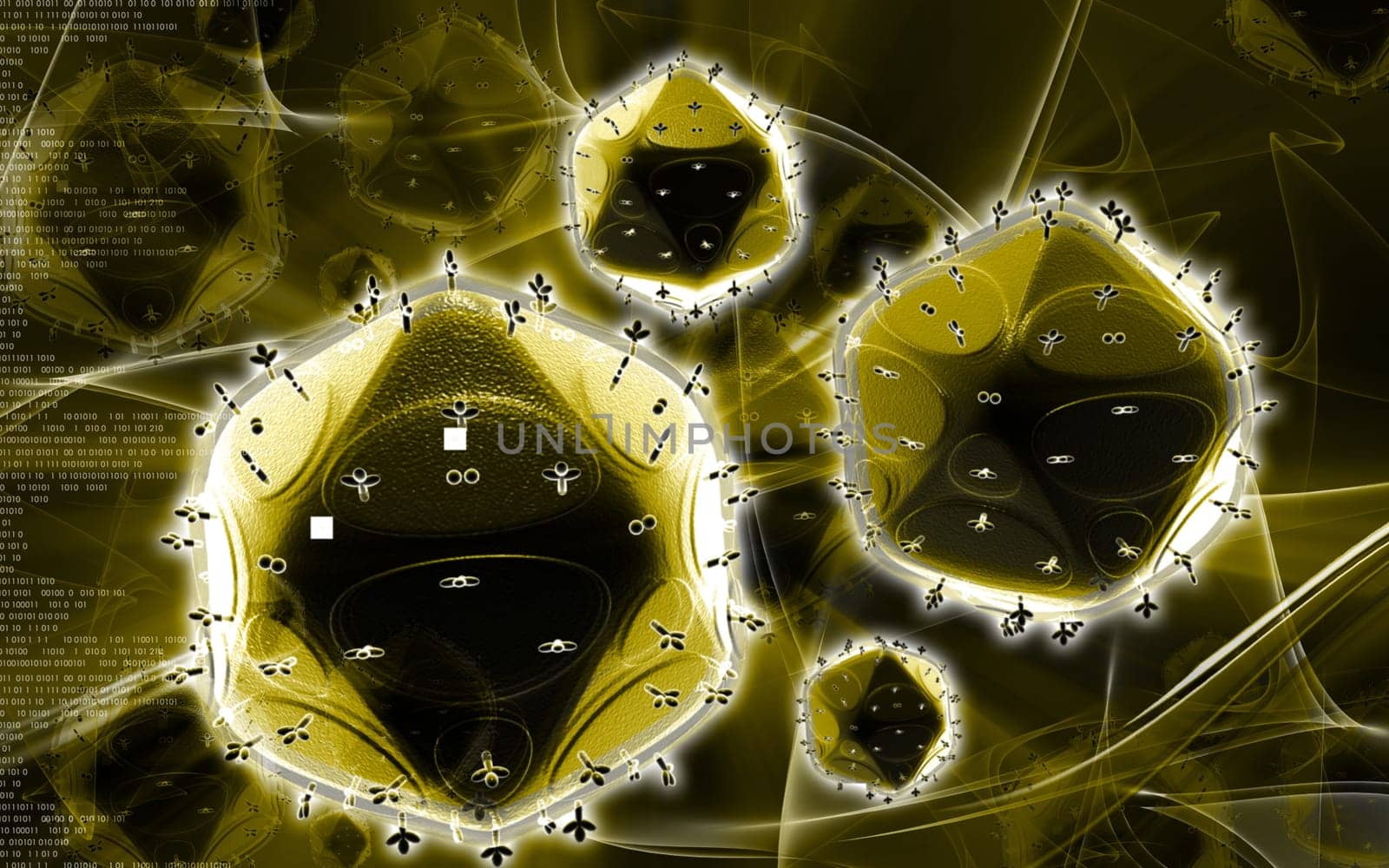 Digital illustration of HIV in colour background