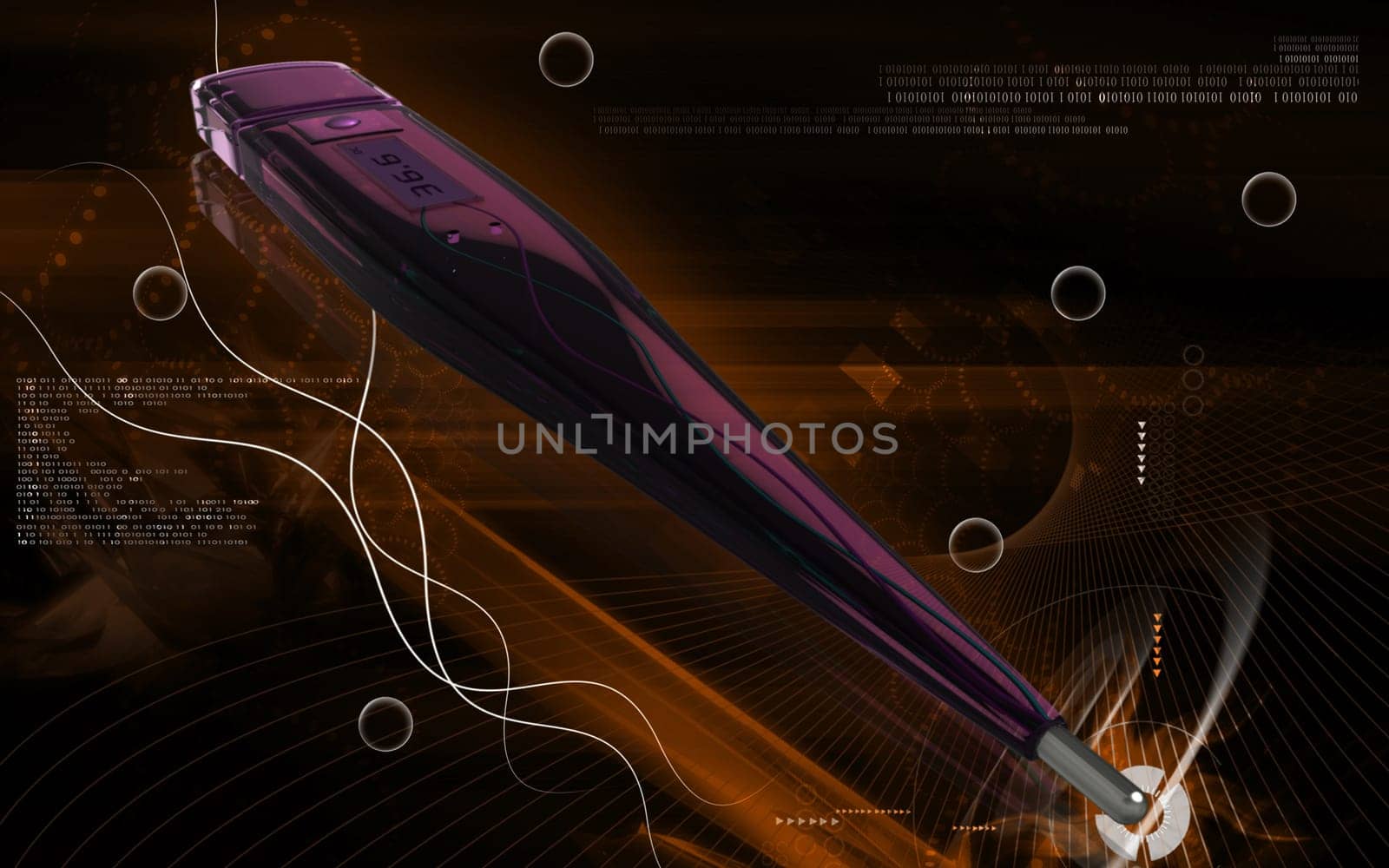 Digital illustration of thermometer in colour background