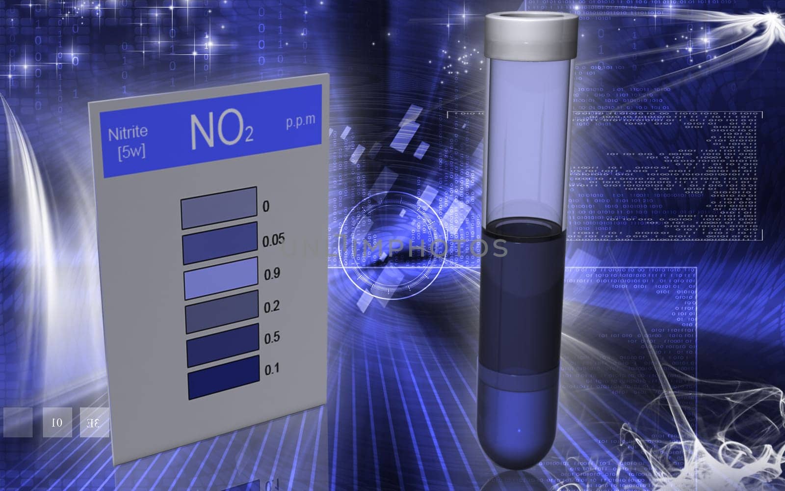 Digital illustration of nitrite test in colour background