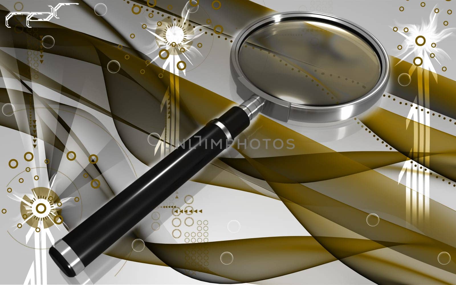 Digital illustration of a magnifying glass in colour background