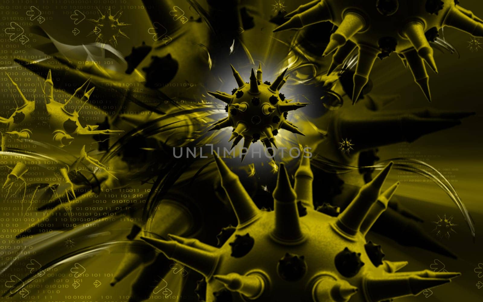 Digital illustration of Flu virus in colour background
