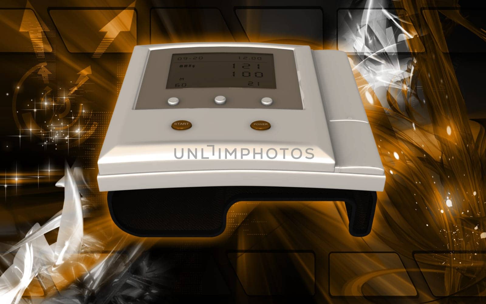 Digital illustration of blood pressure monitor in colour background