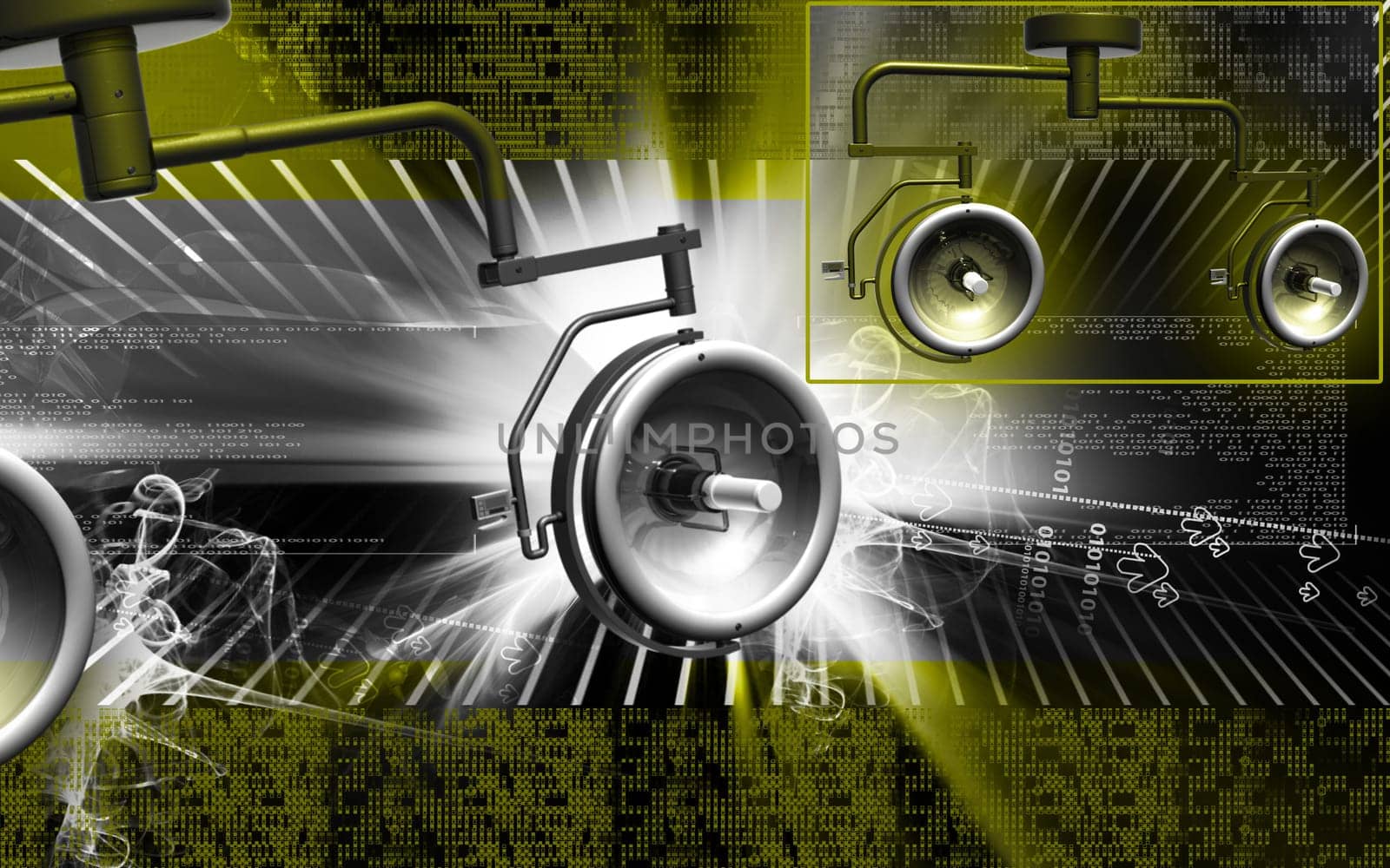 Digital illustration of shadow less lamp in colour background