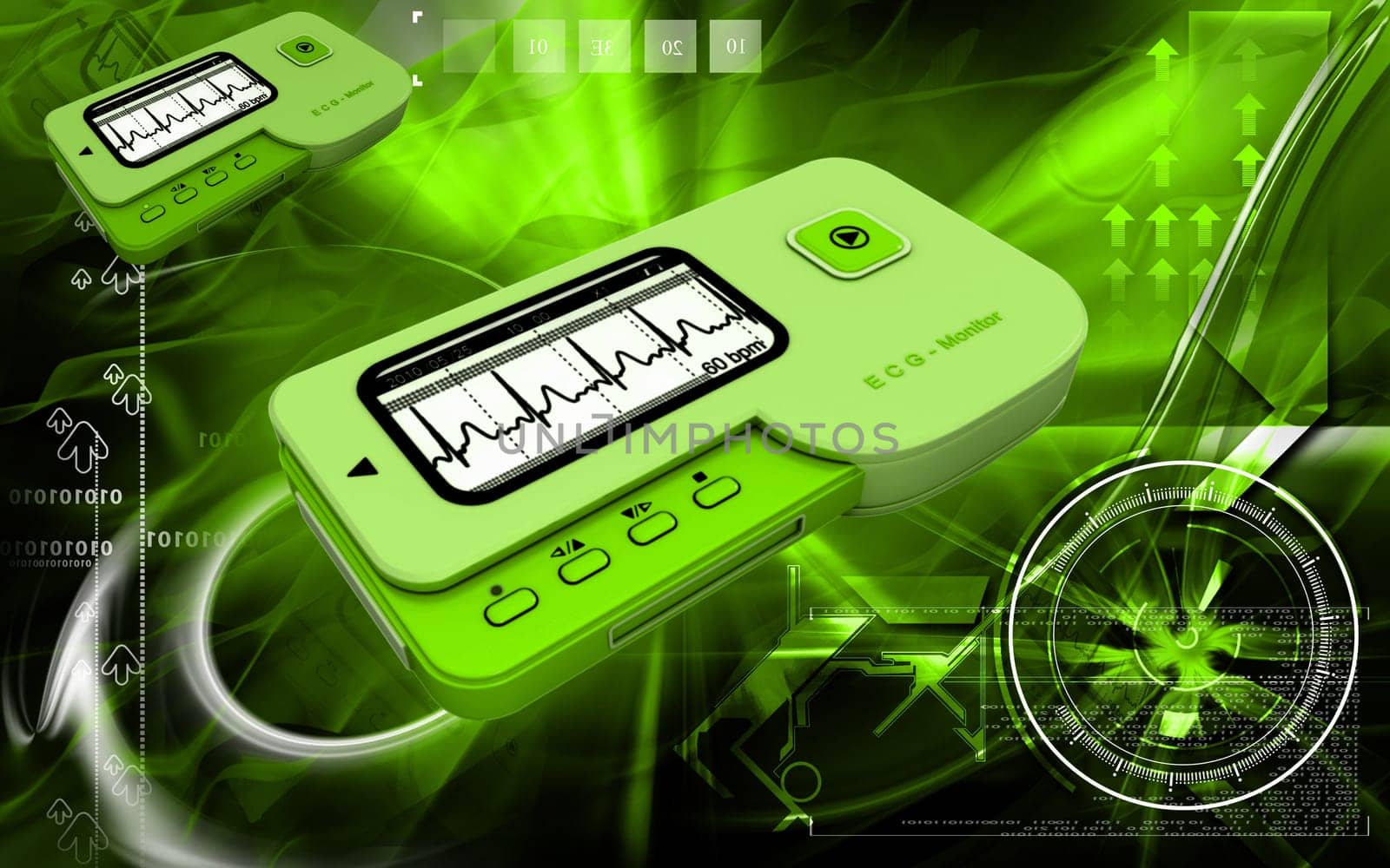 Digital illustration of ECG in colour background