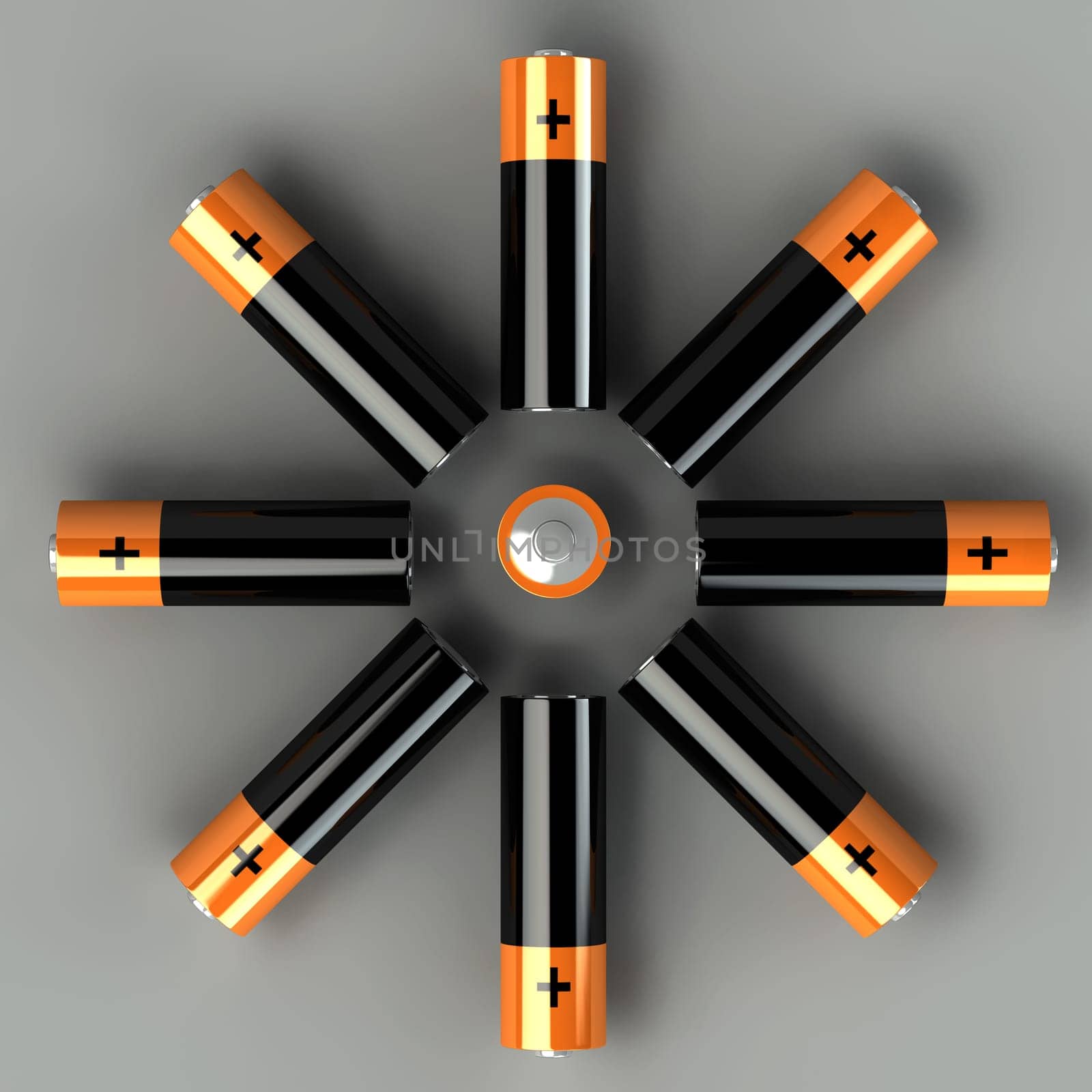 3d set of battery on the grey background