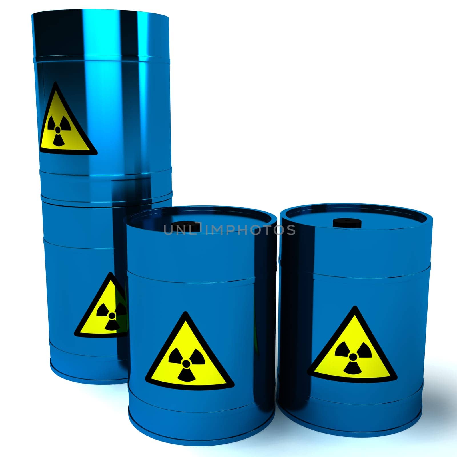 3d blue barrel radioactive waste isolated on white