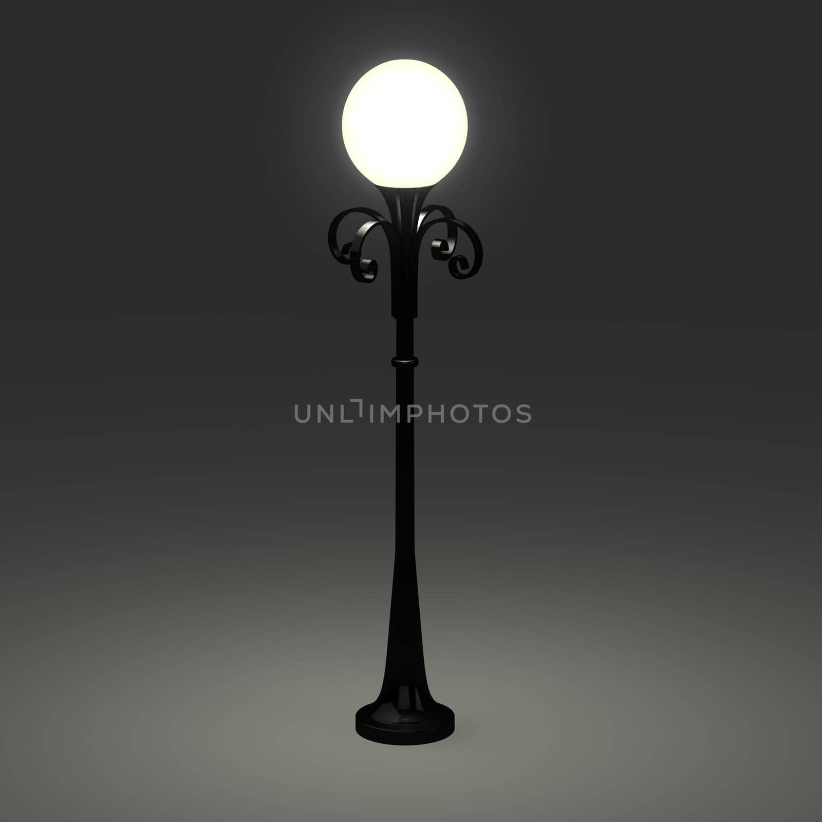 3d of an old street lamppost on grey