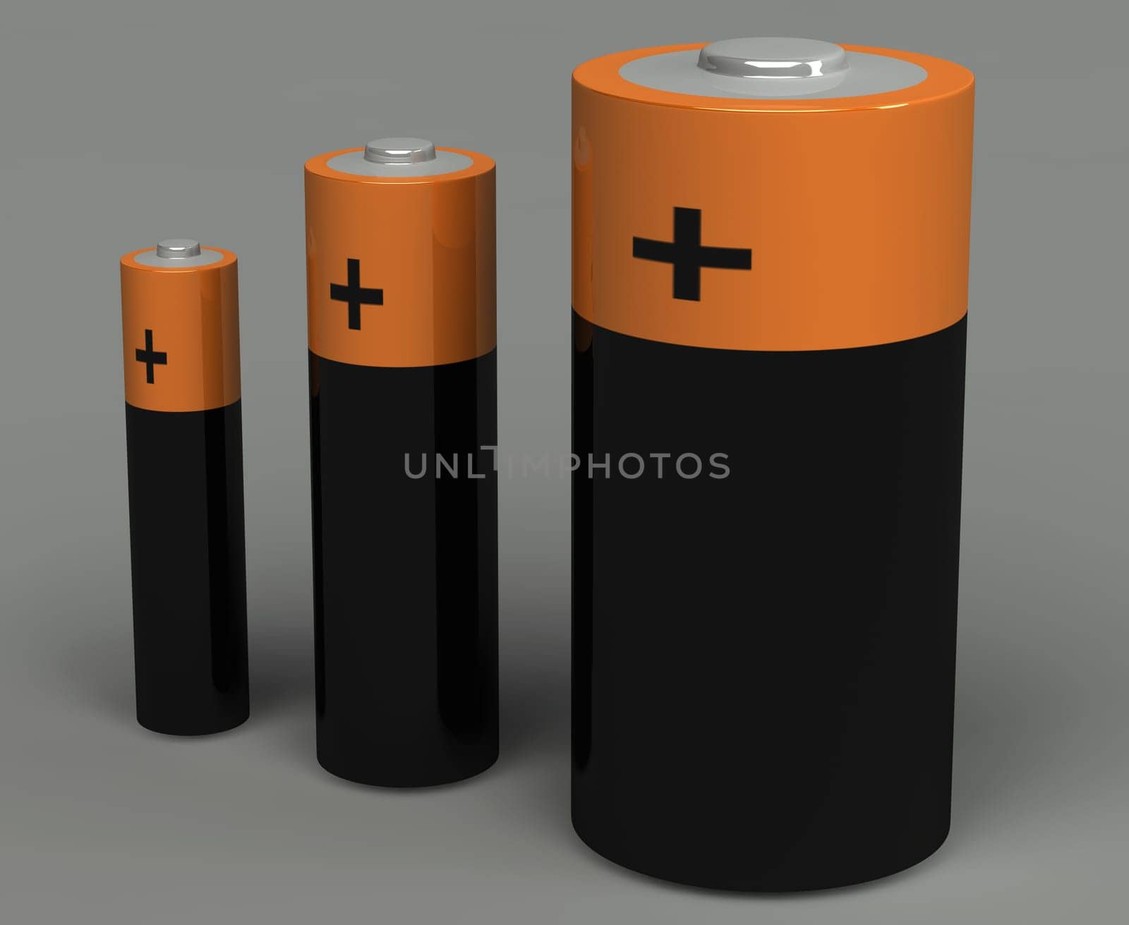 3d set of battery on the grey background