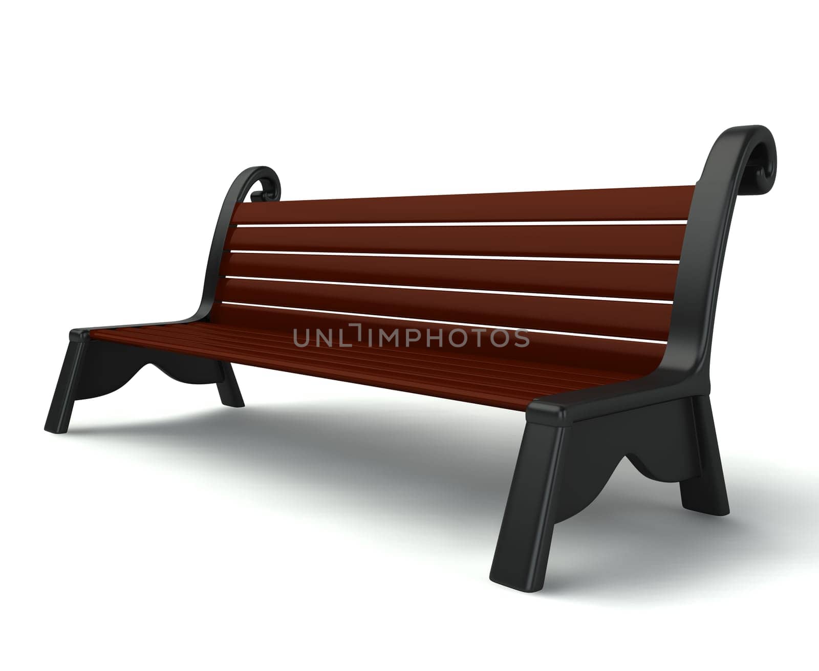 3d wooden bench isolated on white background