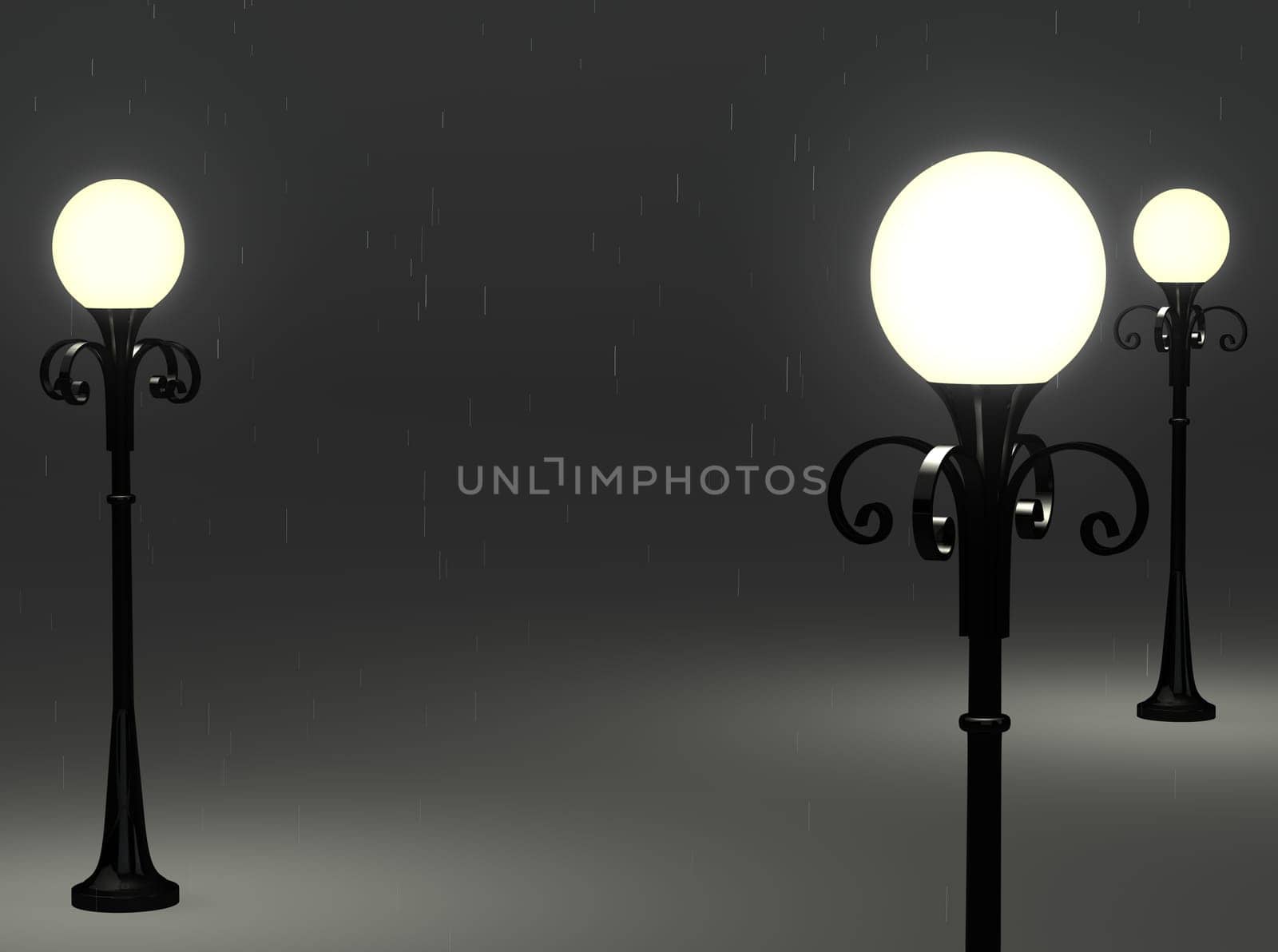 3d old fashioned lamp posts on grey