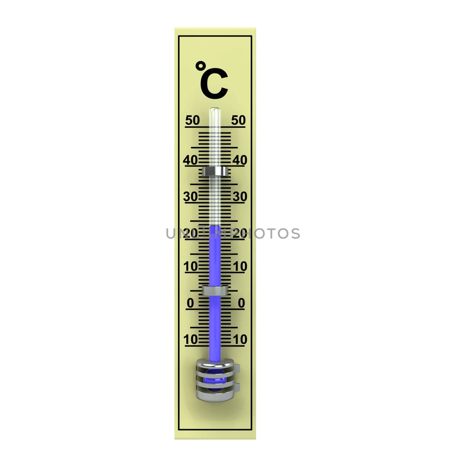 3d yellow wooden termometer isolated on white
