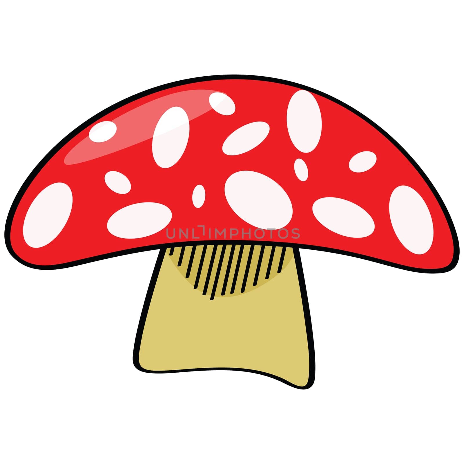 Cartoon illustration of a red mushroom with white oval shapes