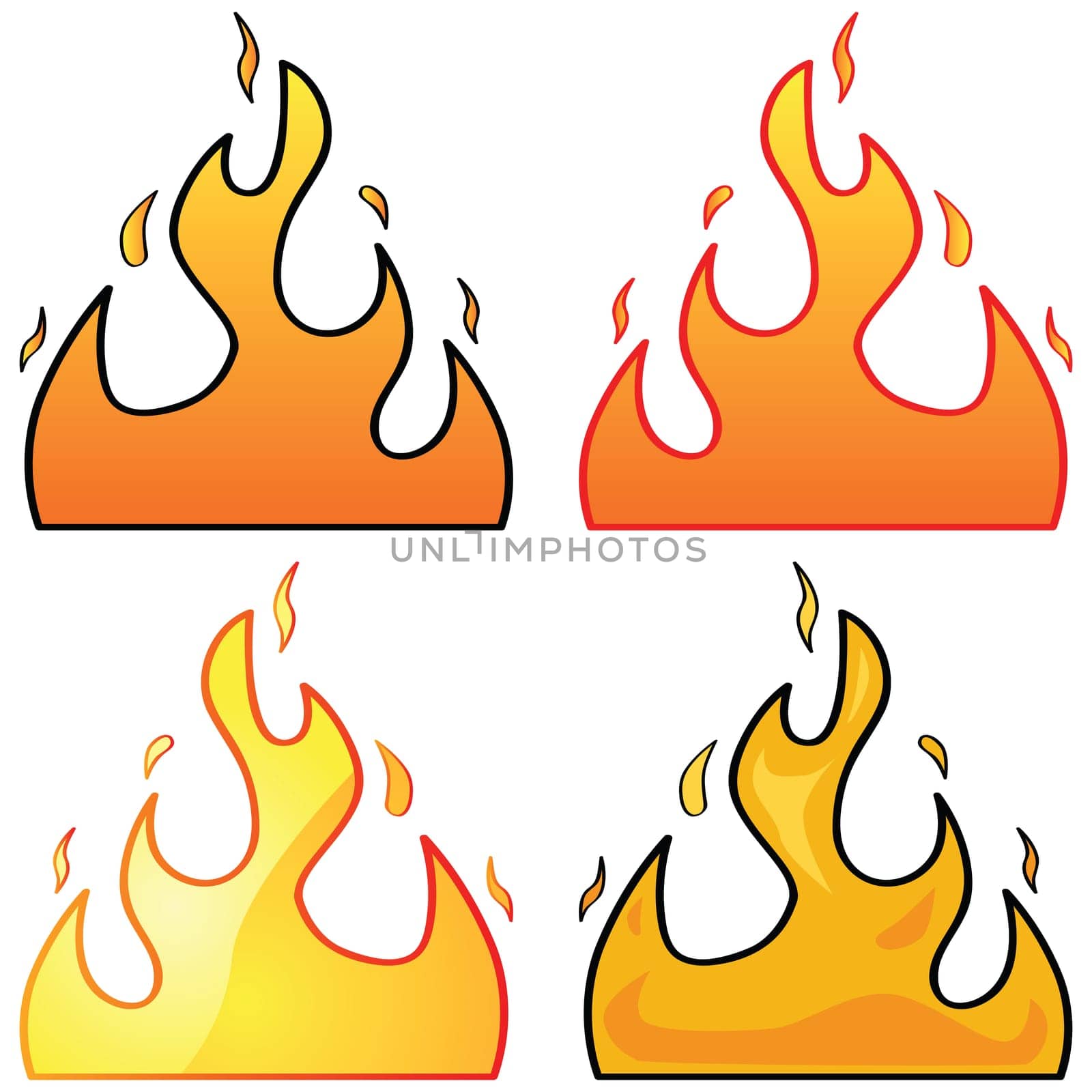 Set with four different styles of flame illustrations