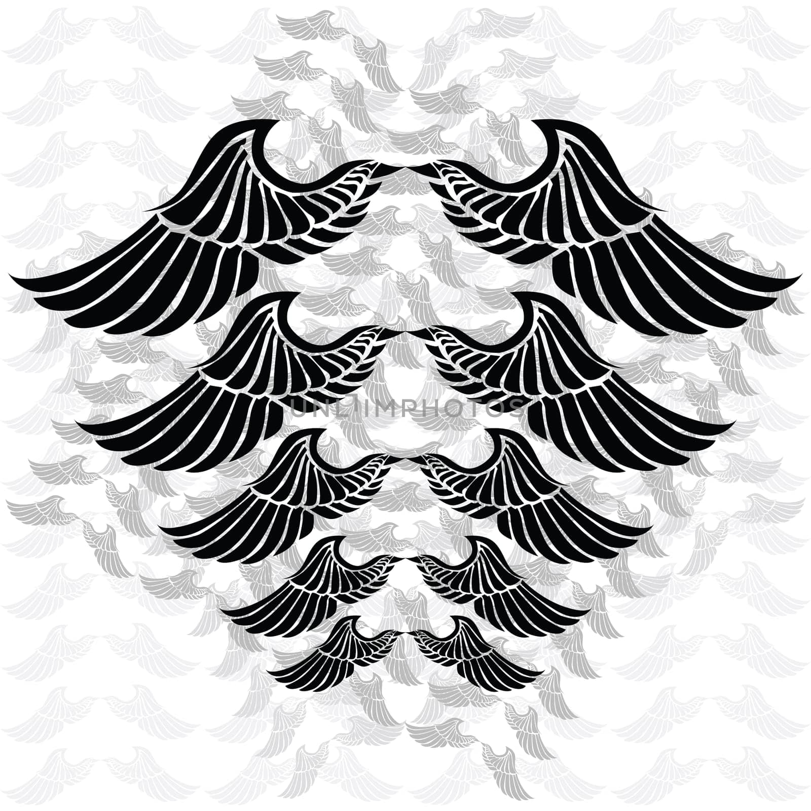 Illustration of a pair of wings in different sizes and tones. Background in separate layer.