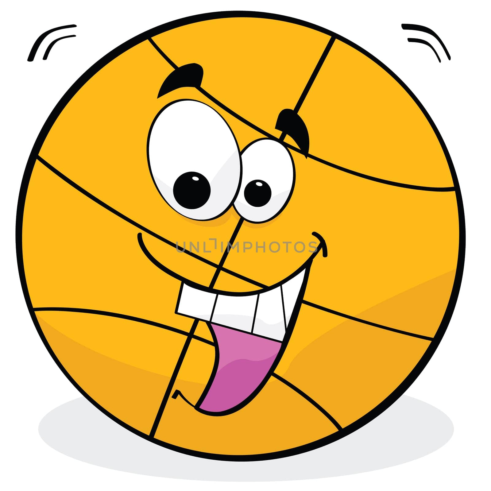 Cartoon illustration of a basketball with a happy face