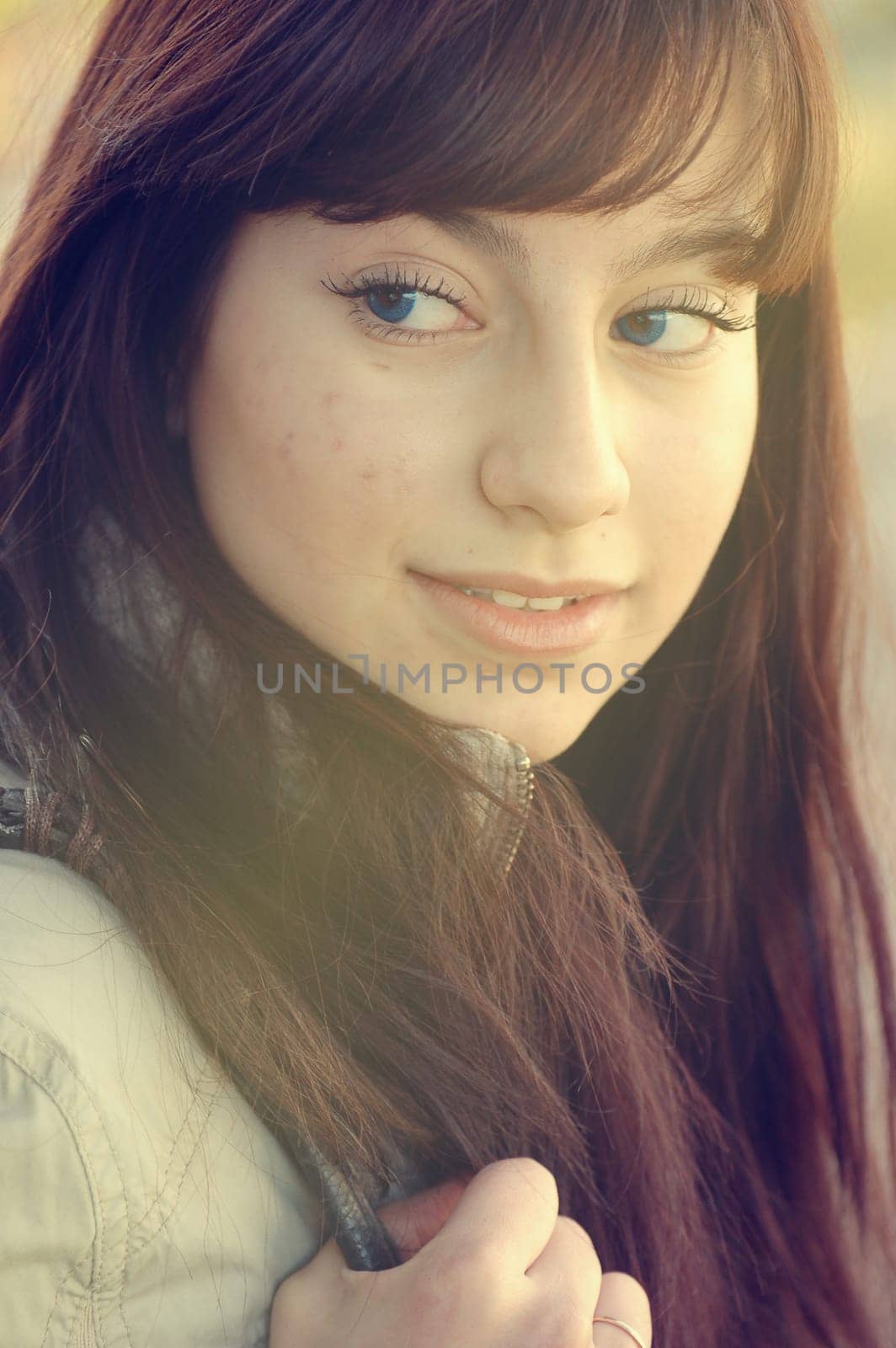 vintage mood - Pretty happy smiling latin woman headshot closeup