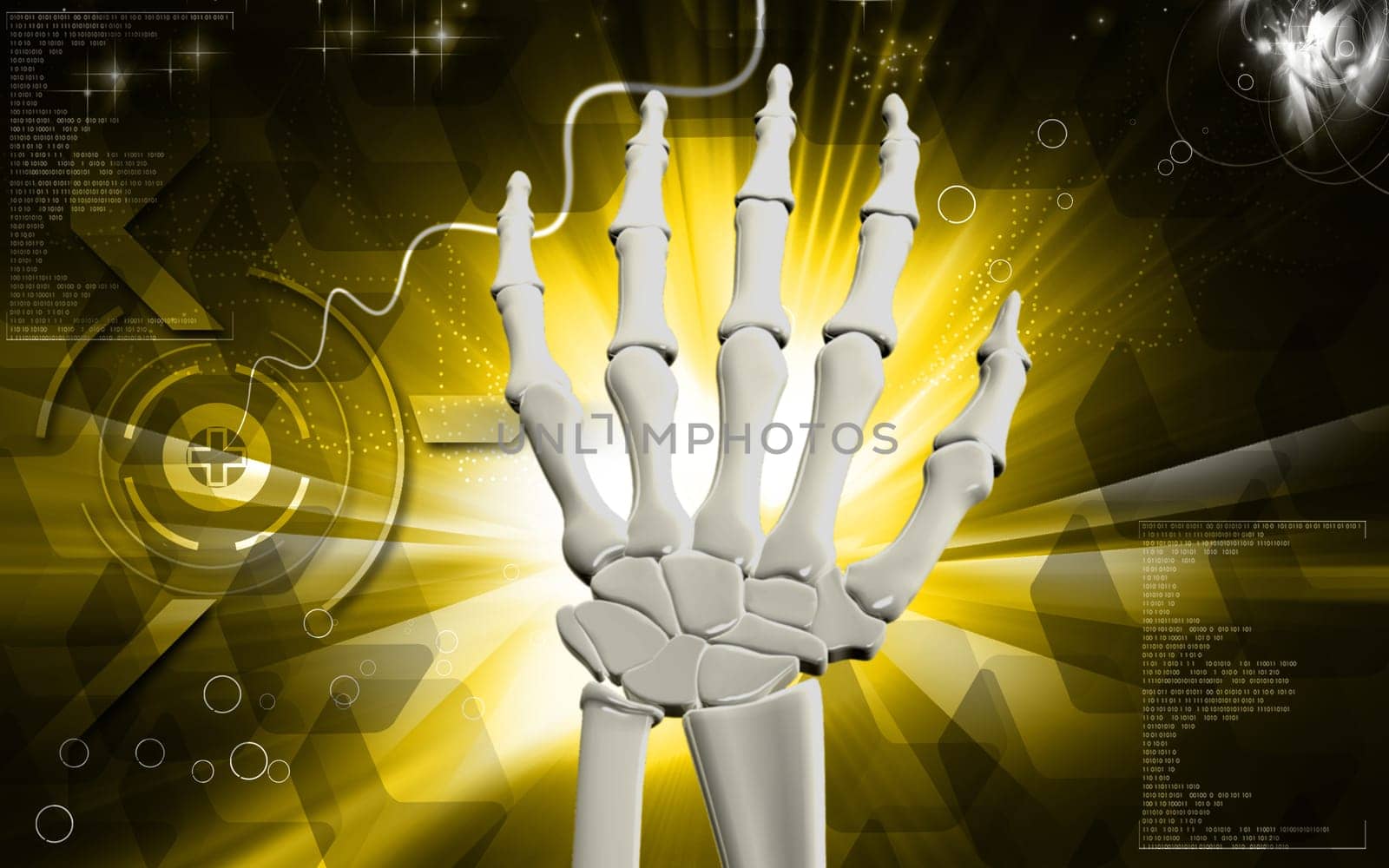 Digital illustration of hand bone in colour background