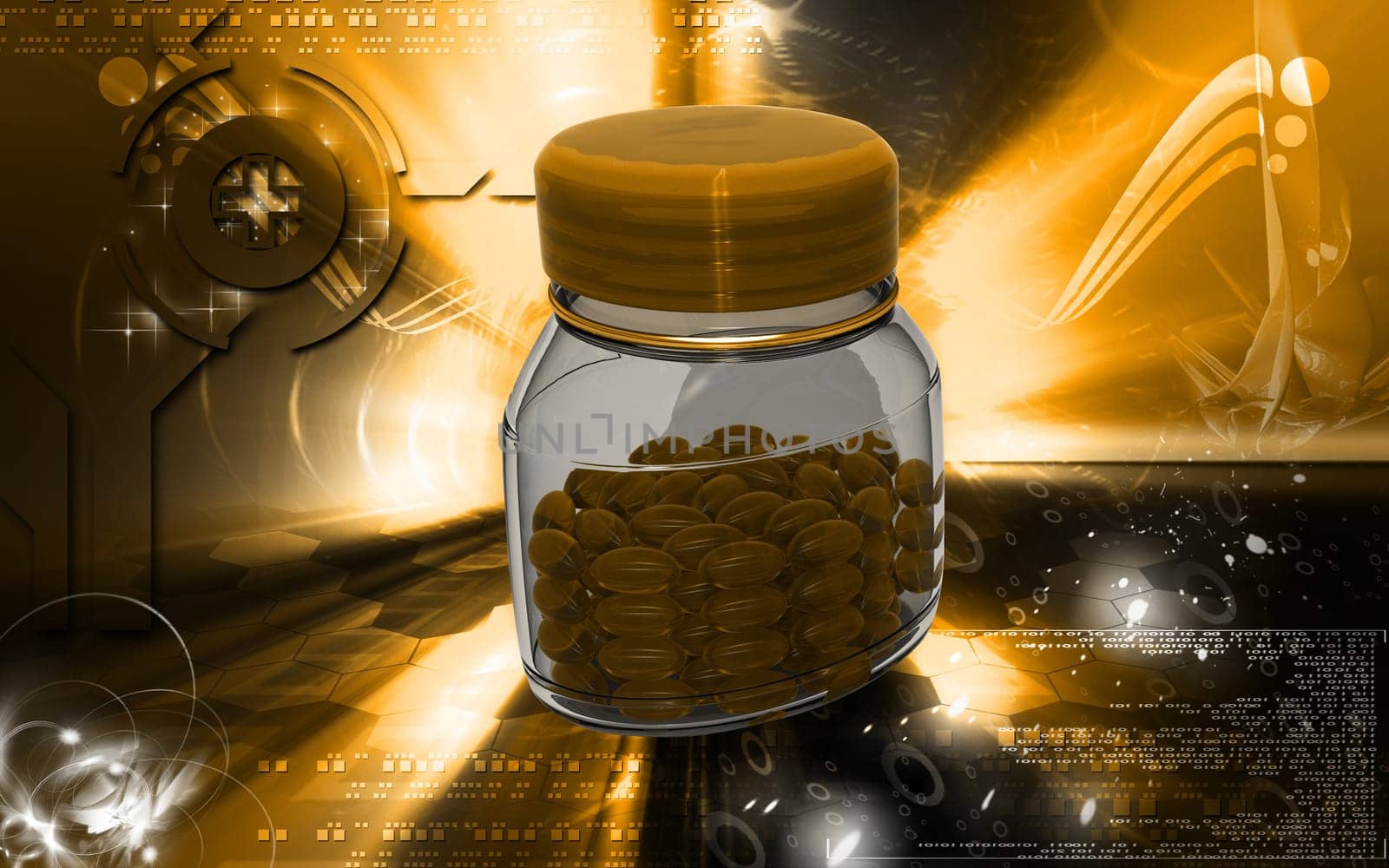 Digital illustration of capsule bottle in colour background