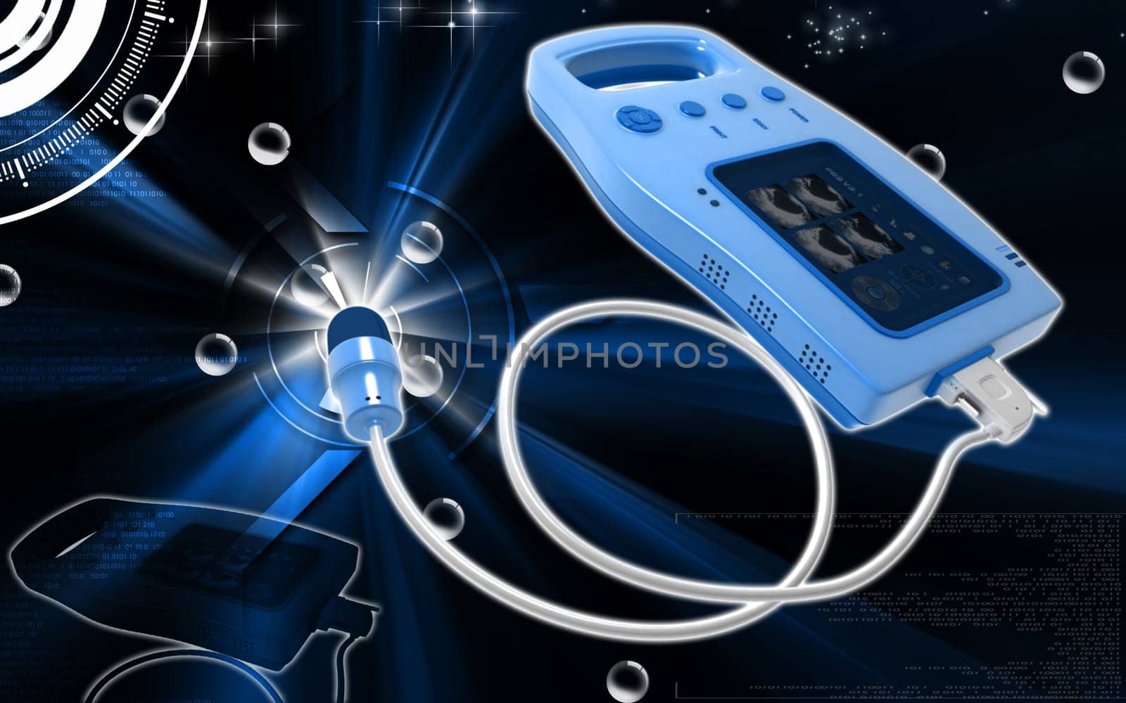 Digital illustration of palm bladder scanner in colour background