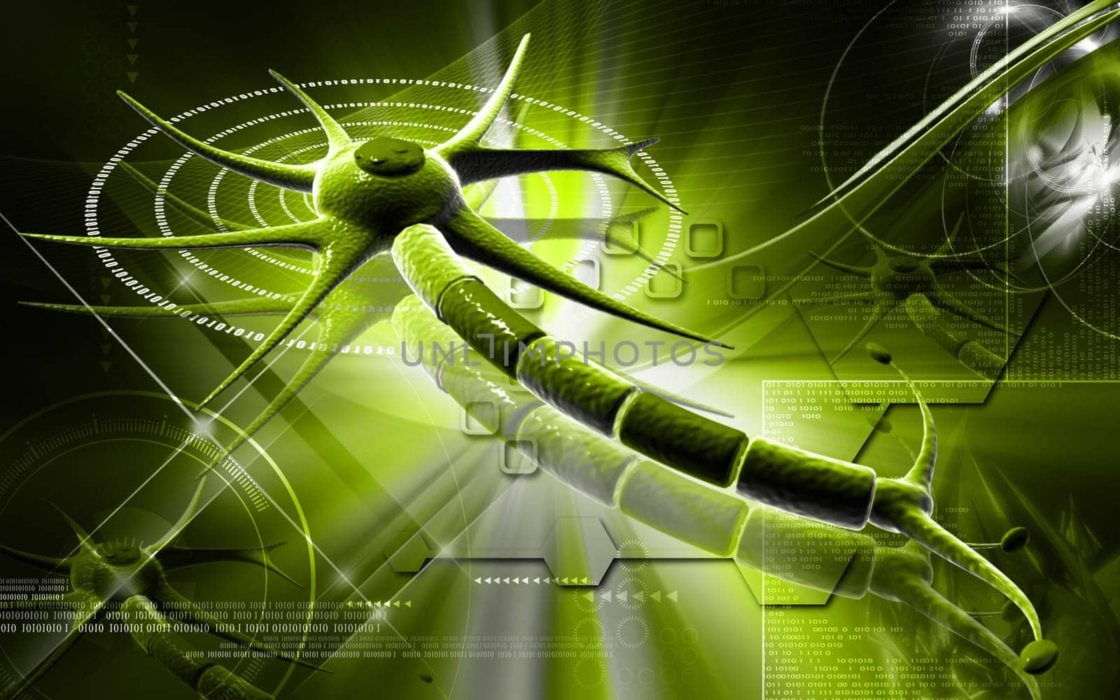Digital illustration of neuron in colour background